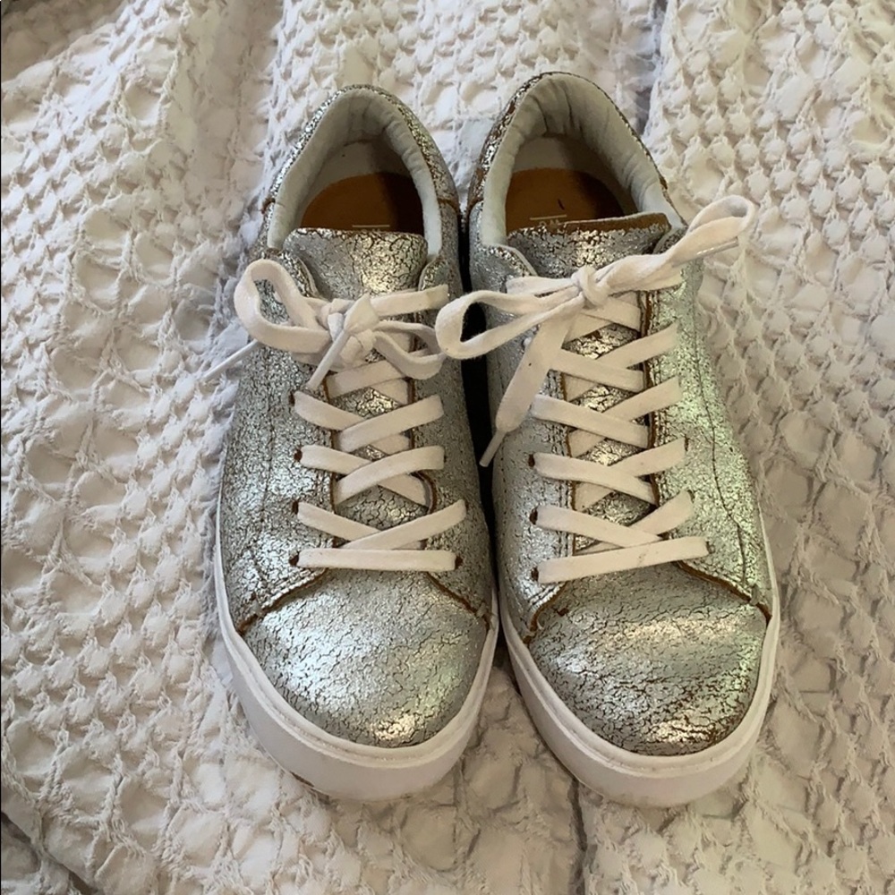 Silver Metallic Distressed Sneakers